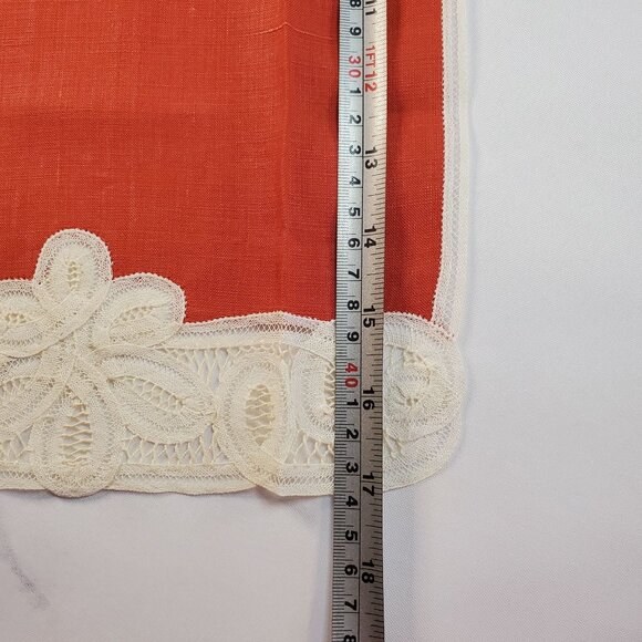 Vintage Hand Sewn Red Embroidered Brussels Belgium Lace Tea Towels 17x10 inches - Picture 4 of 9